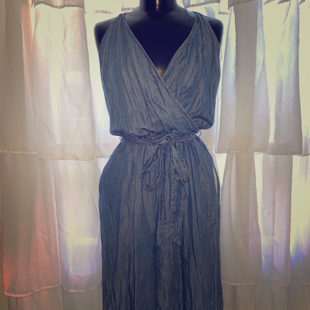Denim jumpsuit.